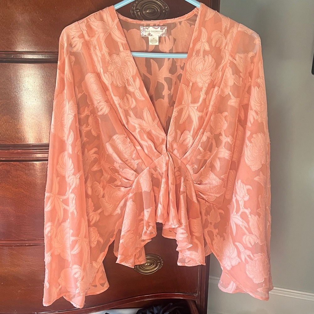 Peach Floral Sheer Blouse